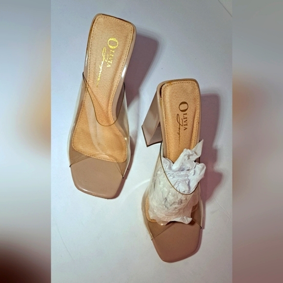 Olivia Ferragamo Chunky Heels, Clear, Open Back . Size 5 1/2 - Picture 2 of 9